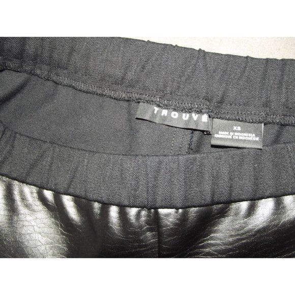 Trouve Ankle Leggings XS Black Faux Leather Pull On Pants women's knit back crop - Picture 3 of 7